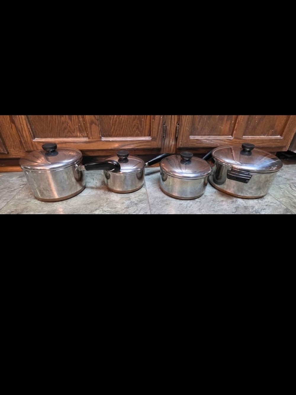 Lot Of Vintage 4-piece Revereware Pans With Copper-bottom And Matching Lids